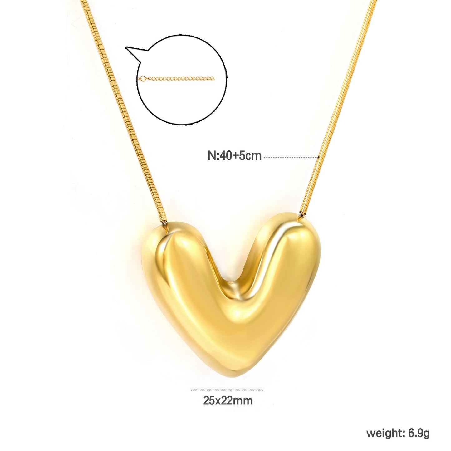 25*22mm heart pendant necklace 40+5cm asonjewelry