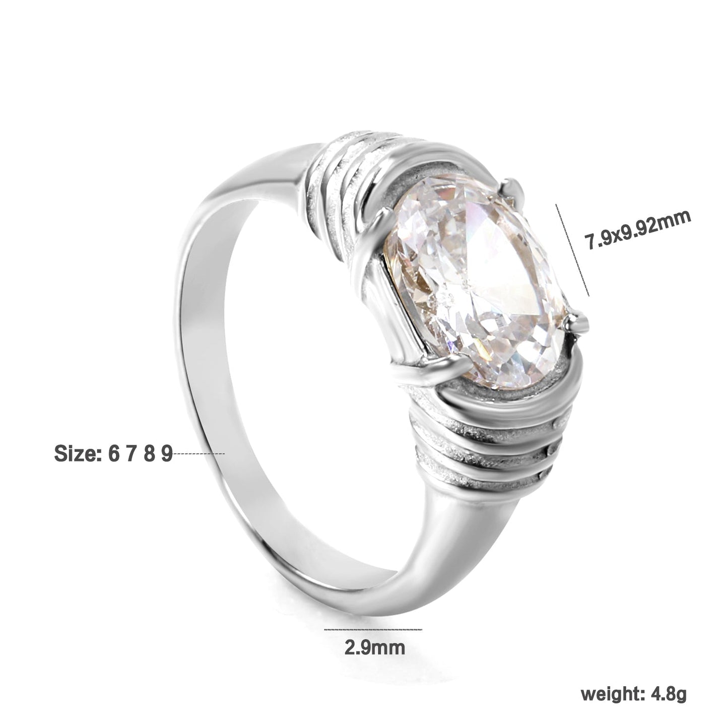 Oversized white oval diamonds on a threaded band ring. asonjewelry