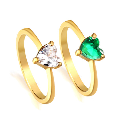 Green diamond heart shaped three claw ring asonjewelry