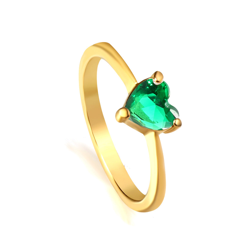 Green diamond heart shaped three claw ring asonjewelry
