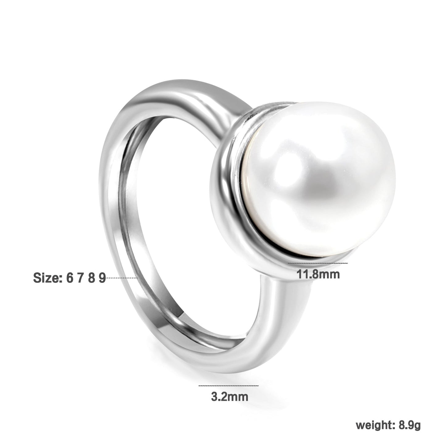 Minimalist band ring with oversized white round pearls. asonjewelry