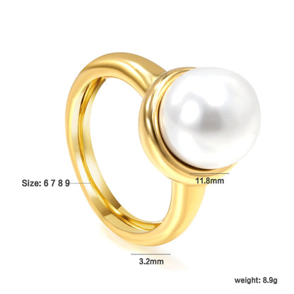 Minimalist band ring with oversized white round pearls. asonjewelry