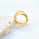 11mm H-Size Double Circle Steel/Gold Plated Statement Ring