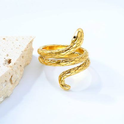 26mm H-Size Gold-Plated Snake Design Ornamental Ring asonjewelry