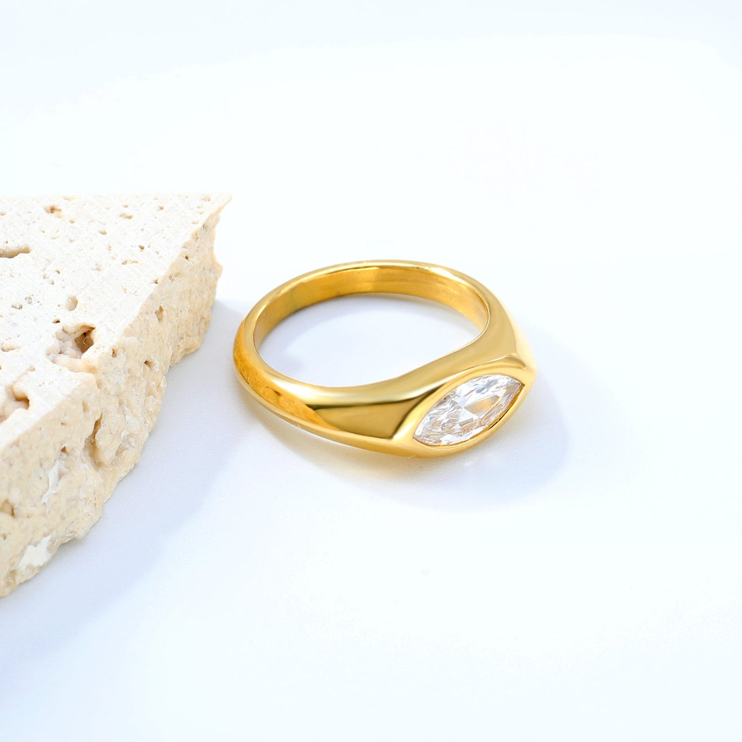 7mm H-Size White Zirconia Inlay Steel/Gold Plated Ring asonjewelry