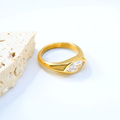 7mm H-Size White Zirconia Inlay Steel/Gold Plated Ring asonjewelry