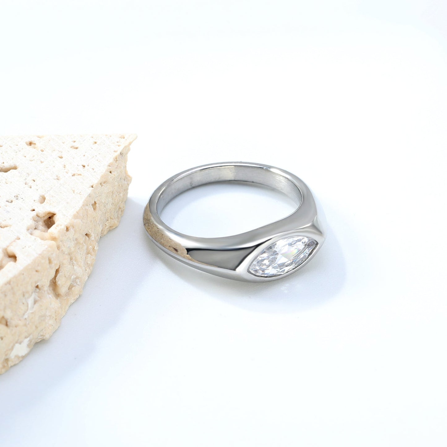 7mm H-Size White Zirconia Inlay Steel/Gold Plated Ring asonjewelry