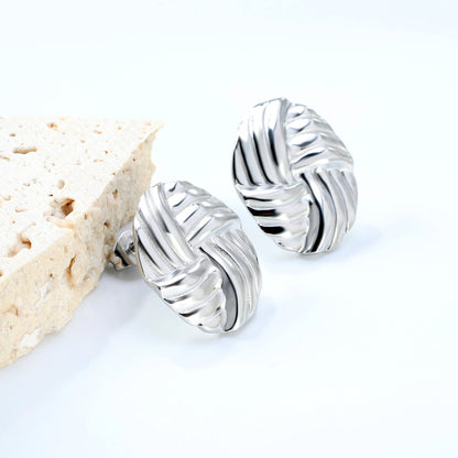 16*19.5mm Oval with Braided Earrings Steel Color asonjewelry