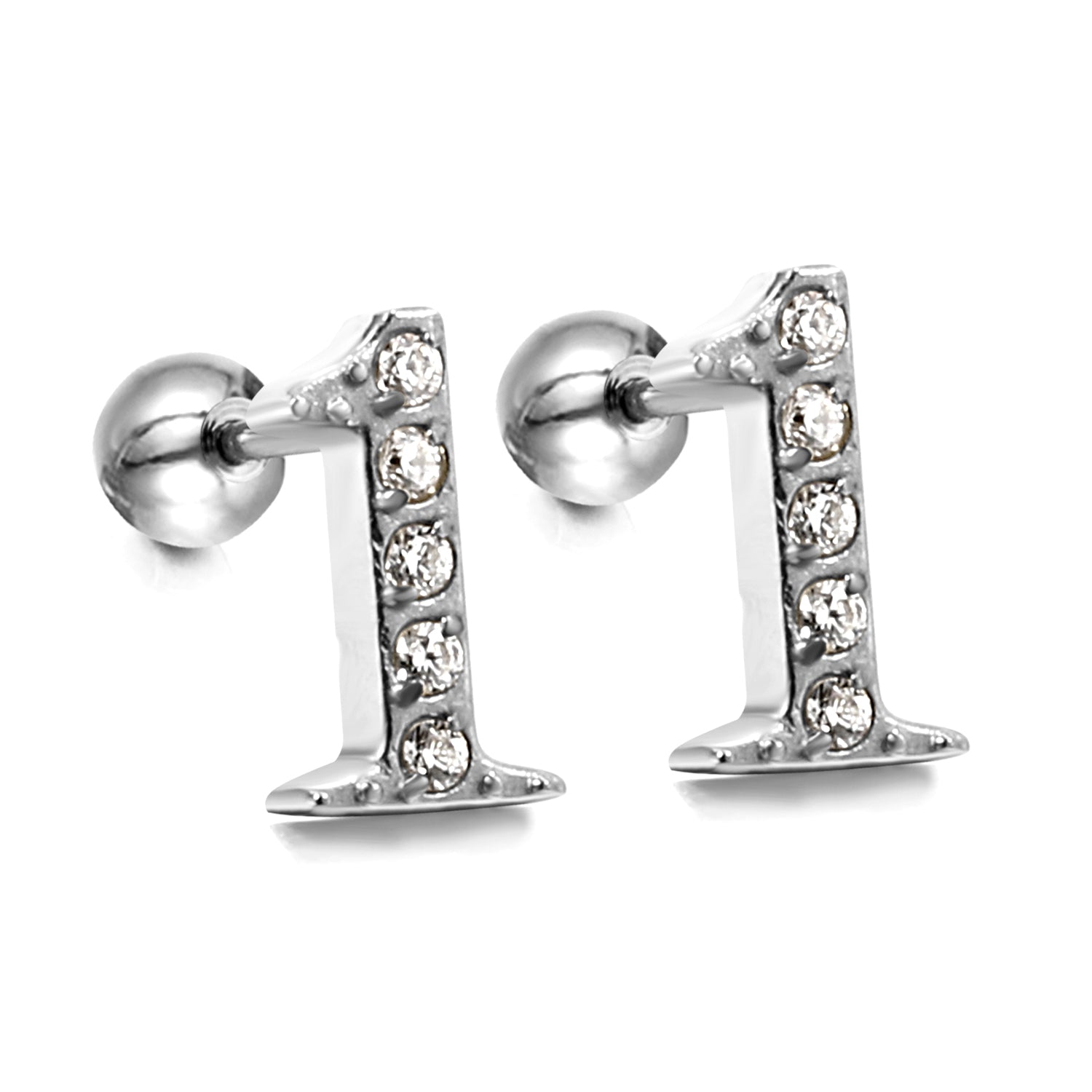 Steel ball screw-in numbers 1~9 with white diamond earrings 6*10mm asonjewelry