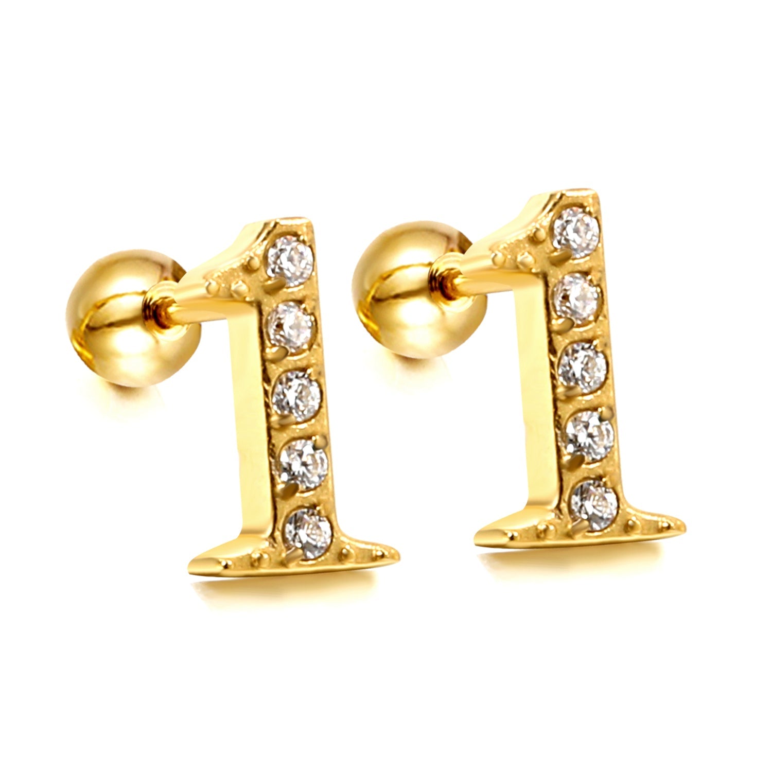 Steel ball screw-in numbers 1~9 with white diamond earrings 6*10mm asonjewelry