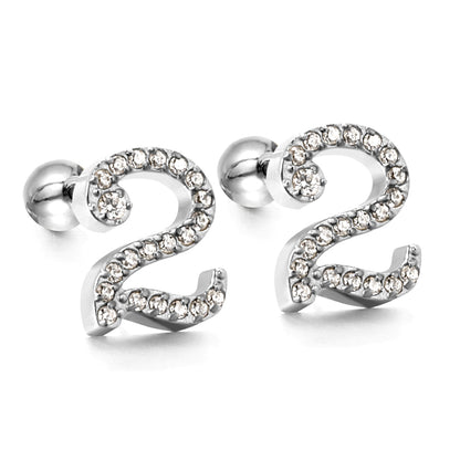 Steel ball screw-in numbers 1~9 with white diamond earrings 6*10mm asonjewelry