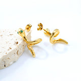 12.8*26.2mm Snake shape with 2 green diamonds Earring Gold color