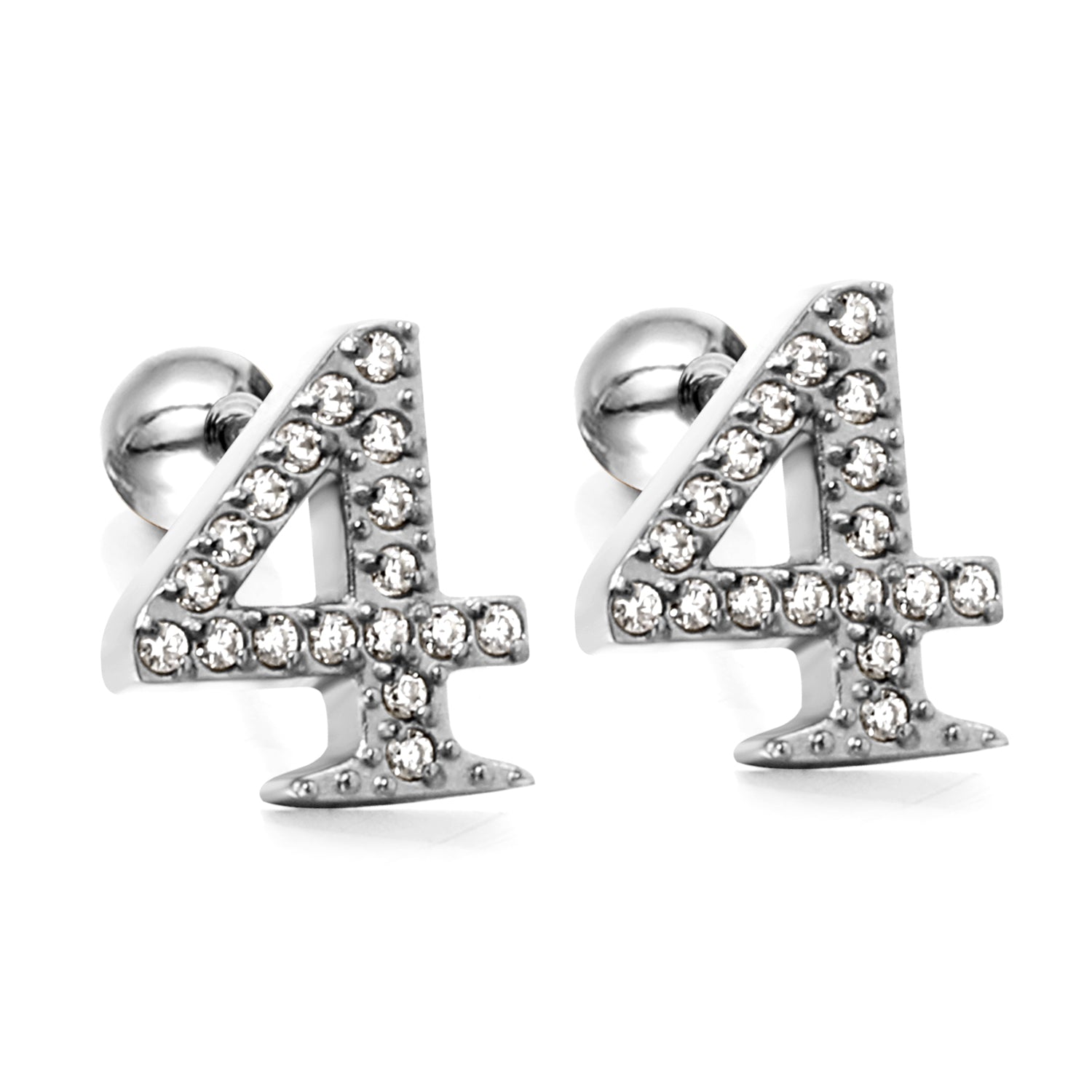 Steel ball screw-in numbers 1~9 with white diamond earrings 6*10mm asonjewelry