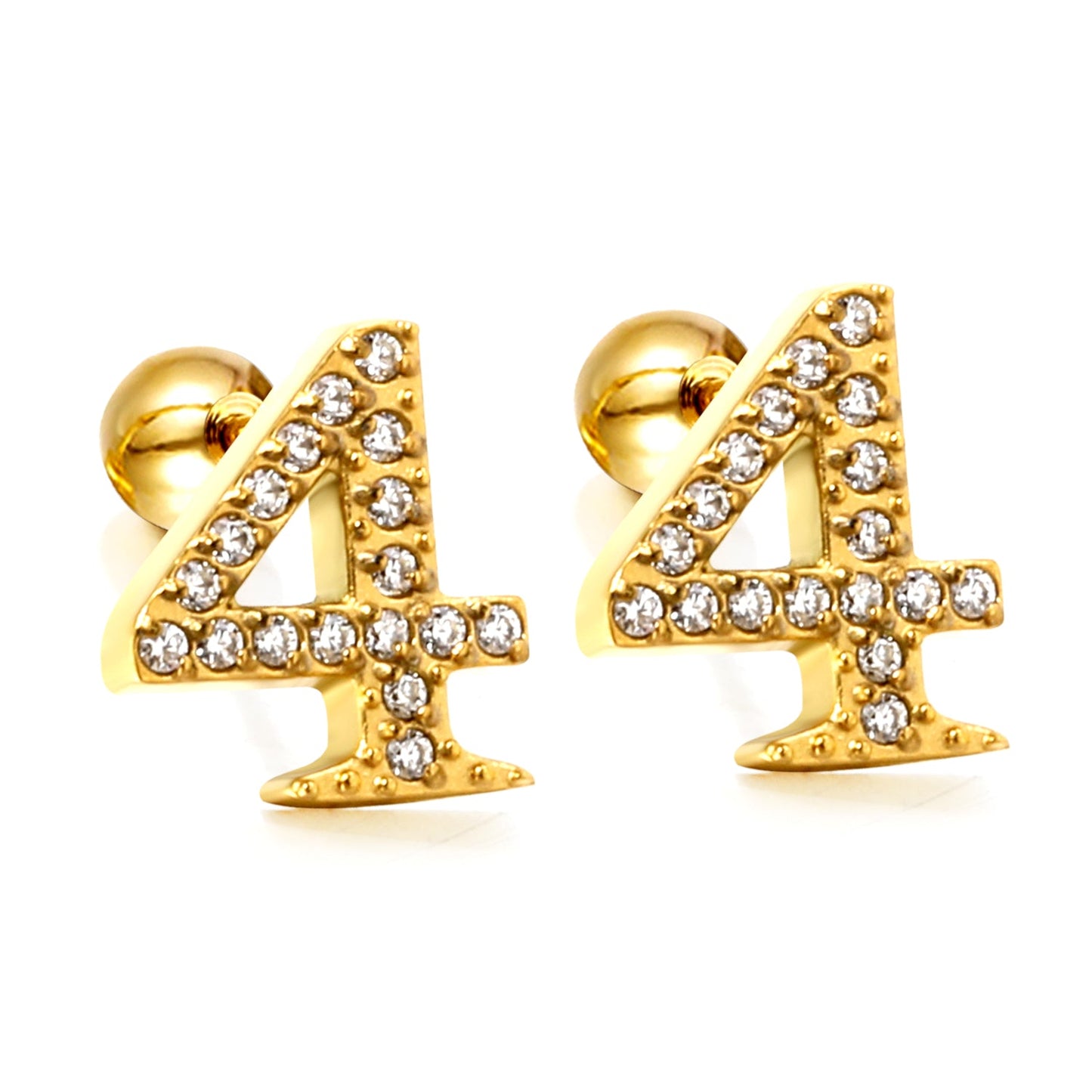 Steel ball screw-in numbers 1~9 with white diamond earrings 6*10mm asonjewelry