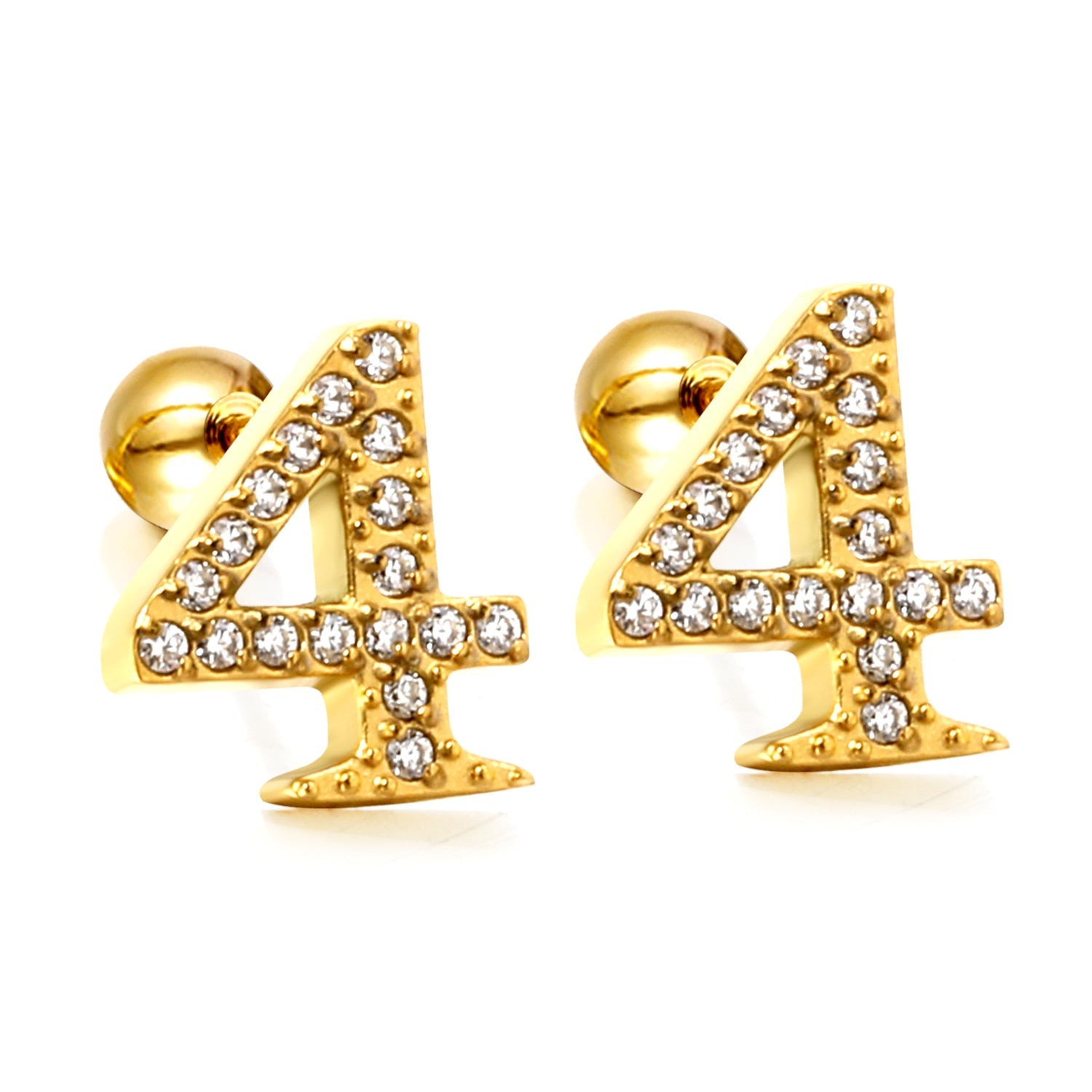 Steel ball screw-in numbers 1~9 with white diamond earrings 6*10mm asonjewelry