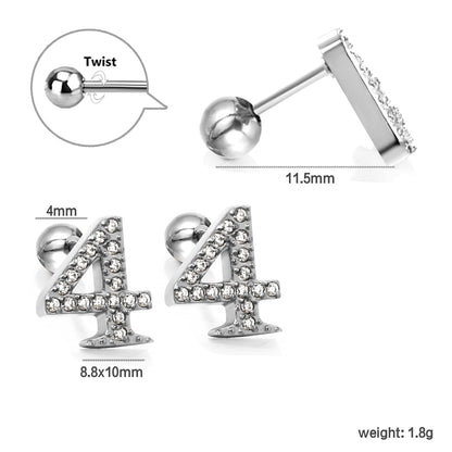 Steel ball screw-in numbers 1~9 with white diamond earrings 6*10mm asonjewelry