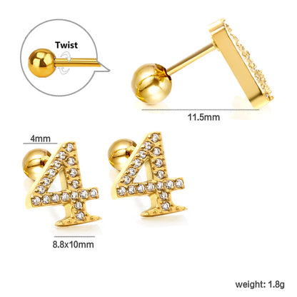 Steel ball screw-in numbers 1~9 with white diamond earrings 6*10mm asonjewelry