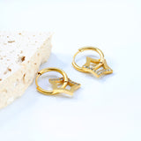 12.2x12.4mm five-pointed star white diamond earrings, gold