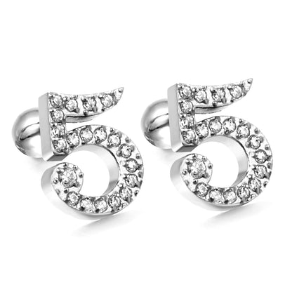 Steel ball screw-in numbers 1~9 with white diamond earrings 6*10mm asonjewelry