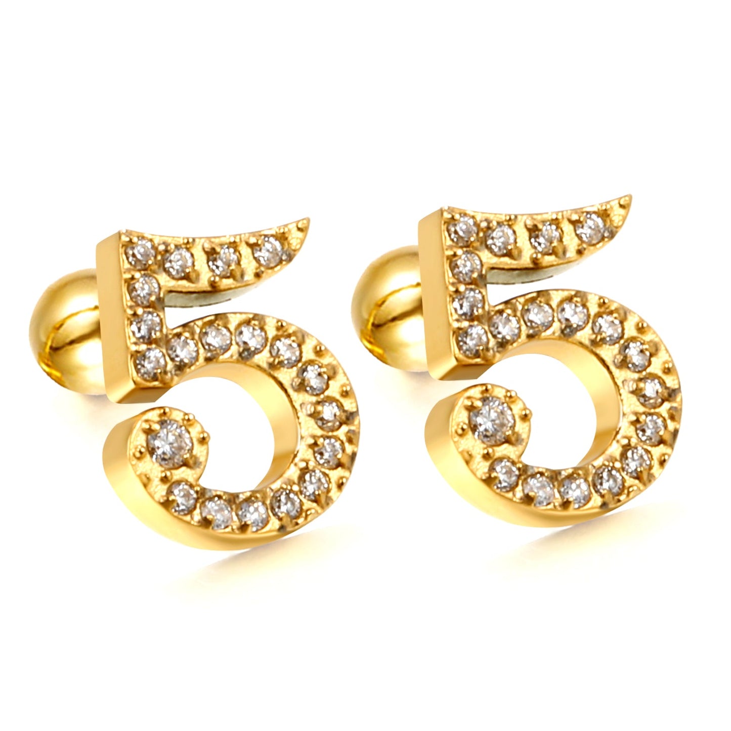 Steel ball screw-in numbers 1~9 with white diamond earrings 6*10mm asonjewelry