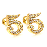 Steel ball screw-in numbers 1~9 with white diamond earrings 6*10mm