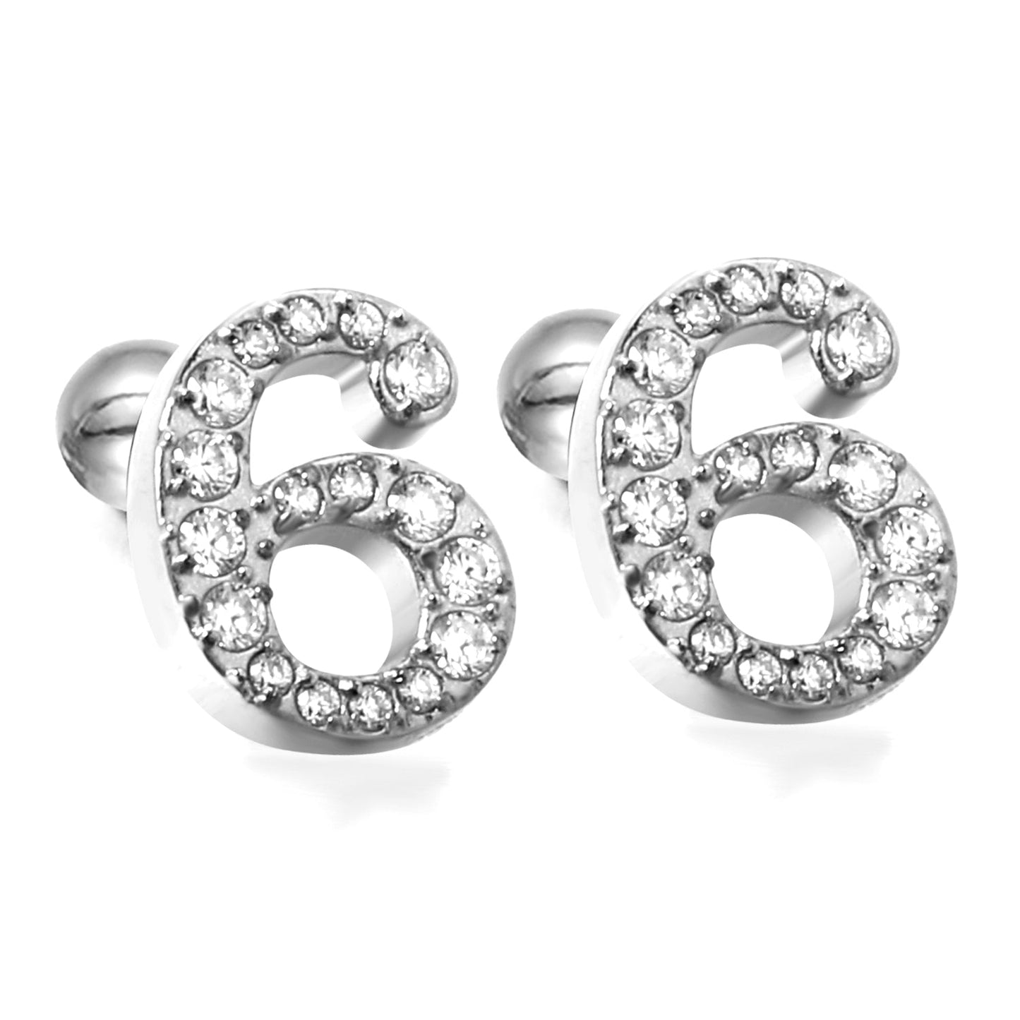 Steel ball screw-in numbers 1~9 with white diamond earrings 6*10mm asonjewelry