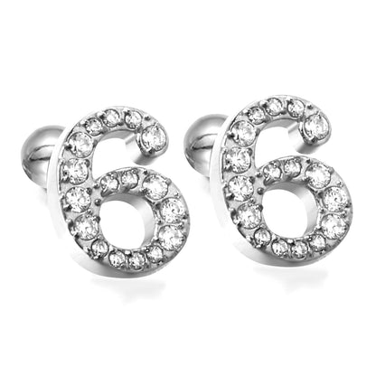 Steel ball screw-in numbers 1~9 with white diamond earrings 6*10mm asonjewelry