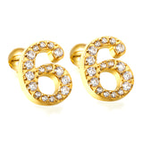 Steel ball screw-in numbers 1~9 with white diamond earrings 6*10mm