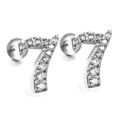 Steel ball screw-in numbers 1~9 with white diamond earrings 6*10mm asonjewelry