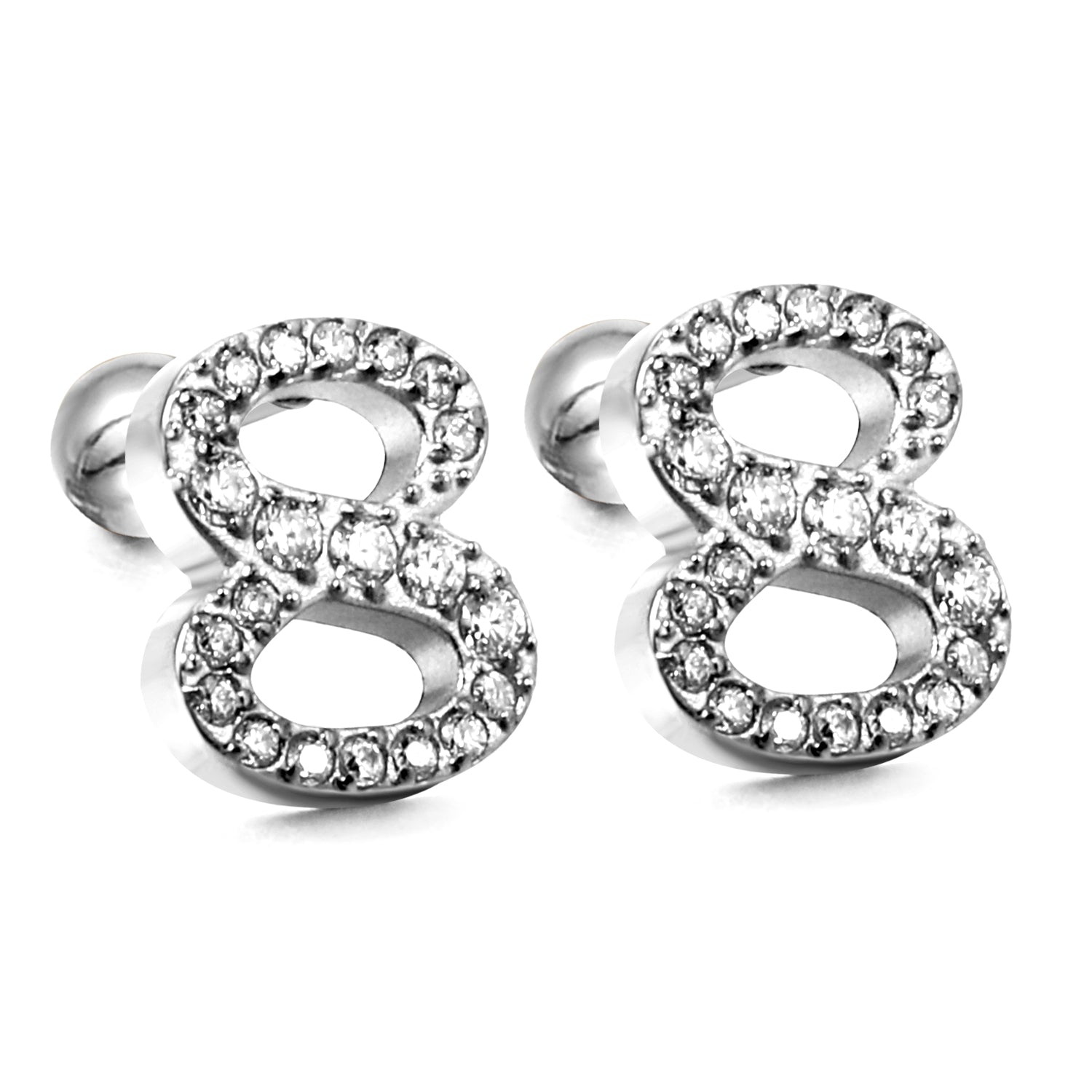 Steel ball screw-in numbers 1~9 with white diamond earrings 6*10mm asonjewelry