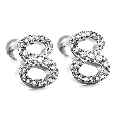 Steel ball screw-in numbers 1~9 with white diamond earrings 6*10mm asonjewelry