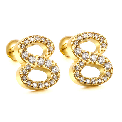 Steel ball screw-in numbers 1~9 with white diamond earrings 6*10mm asonjewelry