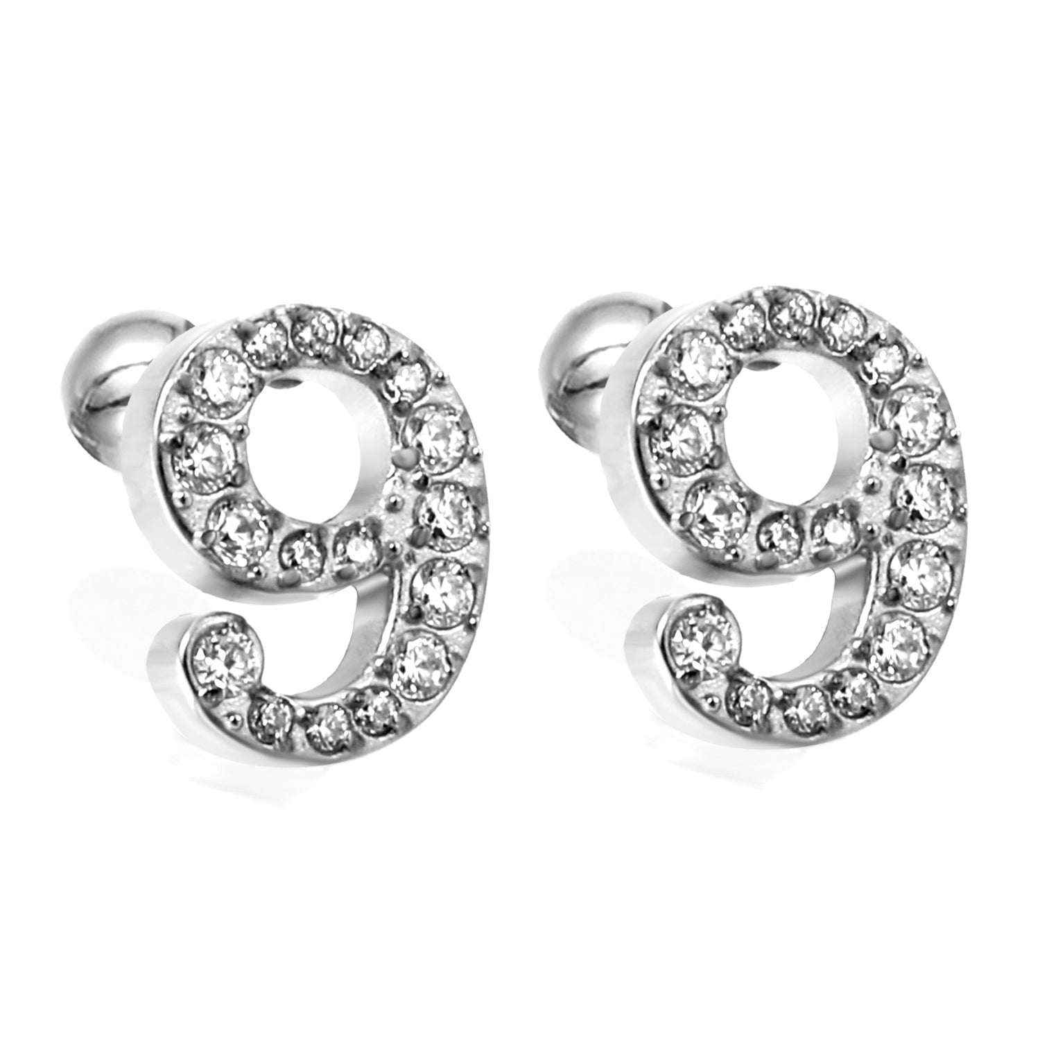 Steel ball screw-in numbers 1~9 with white diamond earrings 6*10mm asonjewelry