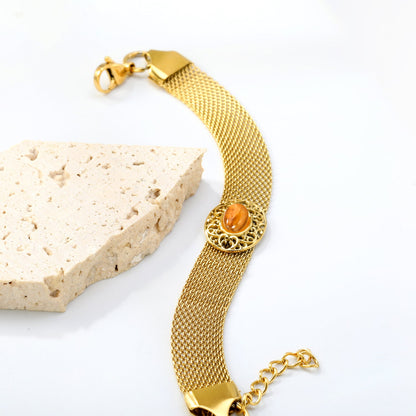 18.8*15mm Oval Hollowed Out with Earth Yellow Stones 18.5+3cm End Bracelet Bracelet Golden asonjewelry