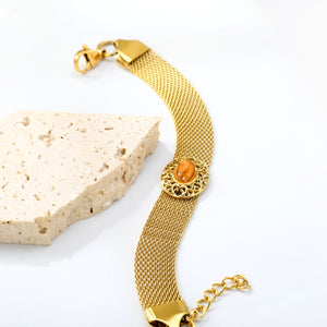 18.8*15mm Oval Hollowed Out with Earth Yellow Stones 18.5+3cm End Bracelet Bracelet Golden