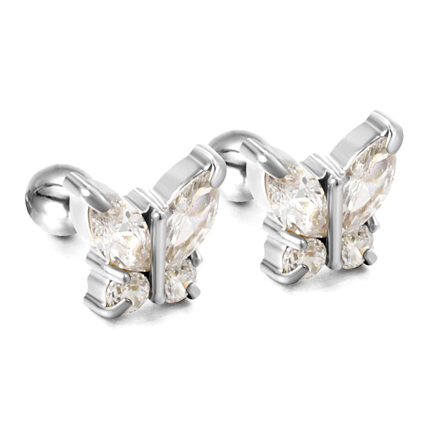 Steel Bead Screwback Butterfly with White Diamonds & Mixed Diamonds Earrings 9.2*8.3mm asonjewelry