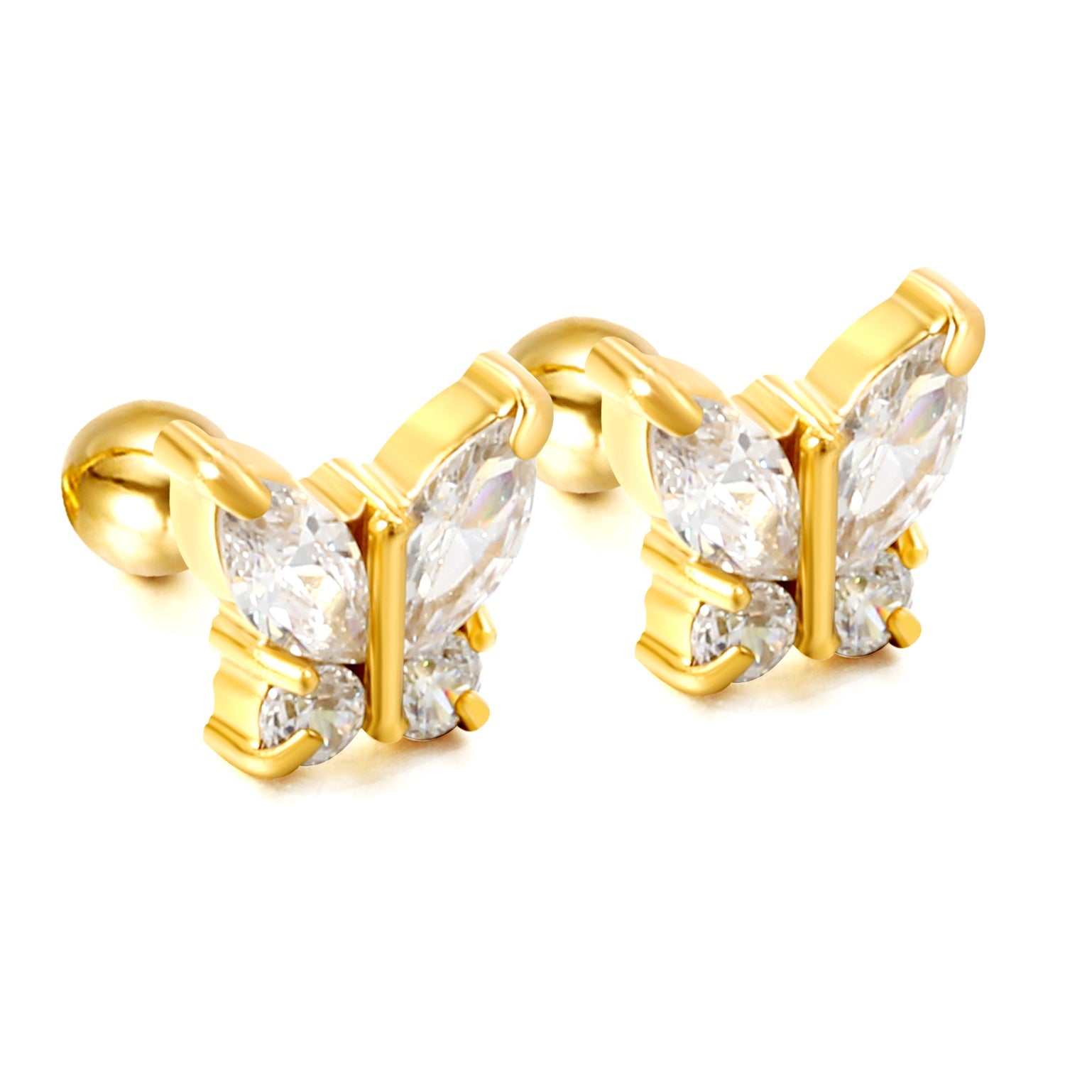 Steel Bead Screwback Butterfly with White Diamonds & Mixed Diamonds Earrings 9.2*8.3mm asonjewelry