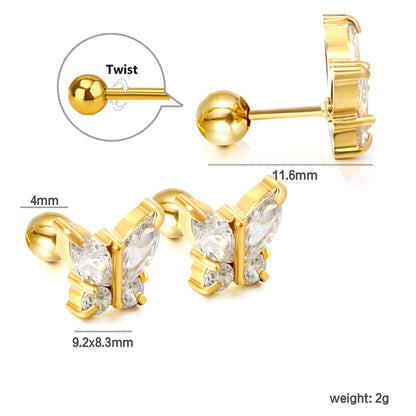 Steel Bead Screwback Butterfly with White Diamonds & Mixed Diamonds Earrings 9.2*8.3mm asonjewelry