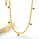 3*3.8mm teardrop emerald diamonds accessories 3mm beads chain *40+5cm+6mm round plaque Necklace Golden