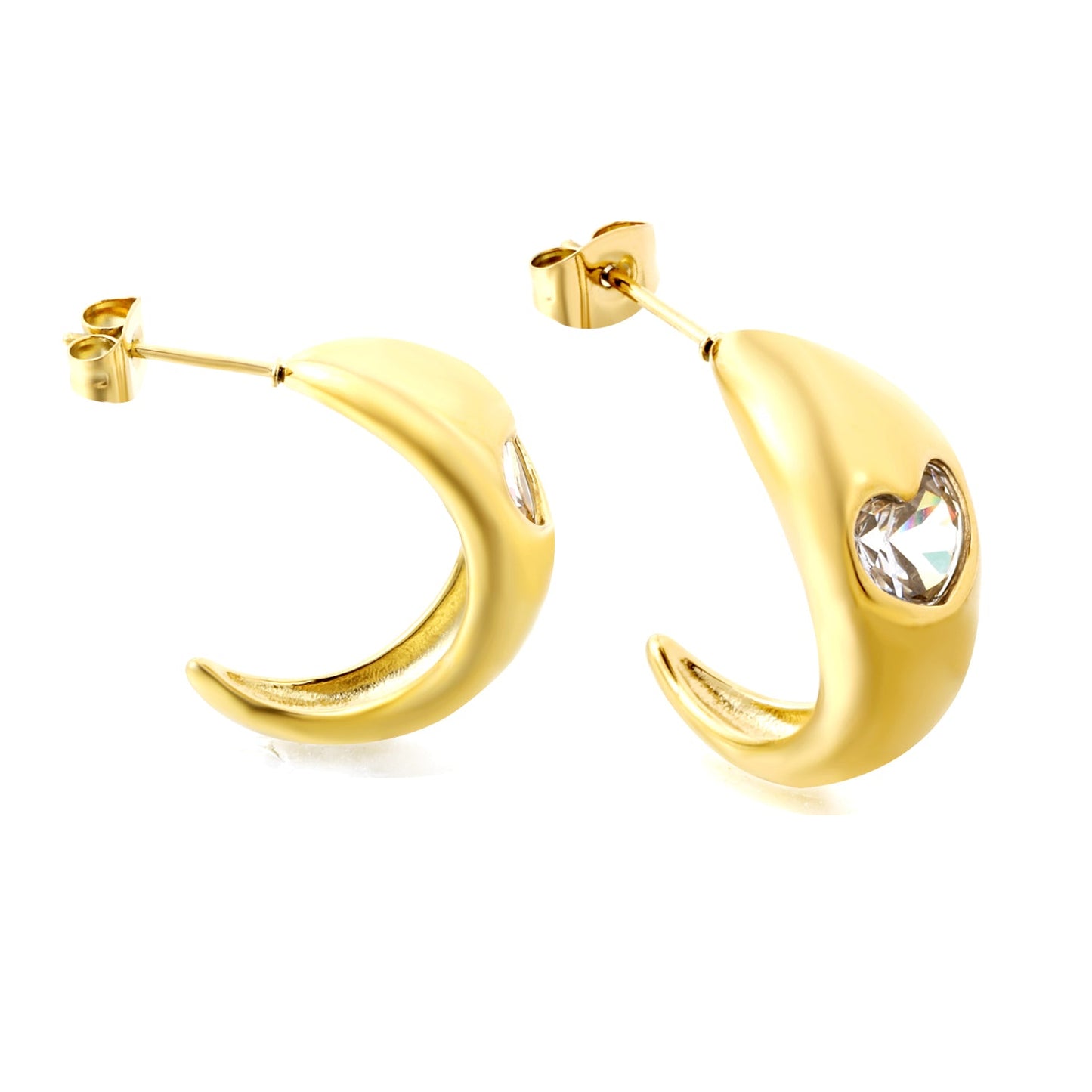 C-shaped size head with heart-shaped white diamond earrings 9.3*23mm asonjewelry