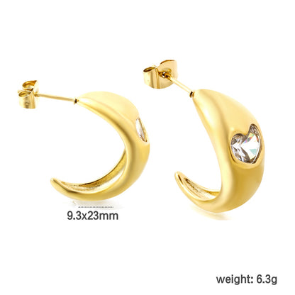 C-shaped size head with heart-shaped white diamond earrings 9.3*23mm asonjewelry