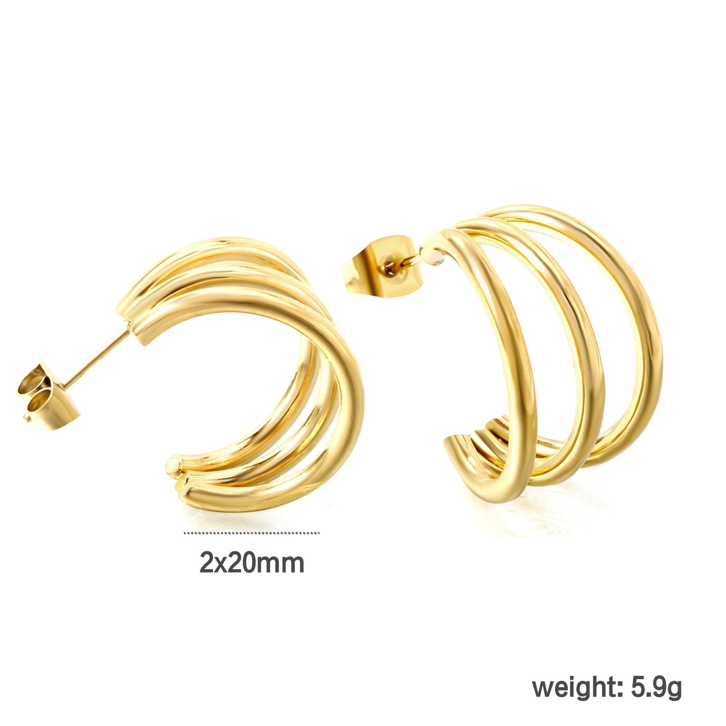 3-Layer C-ring Earrings 2.0*20mm asonjewelry