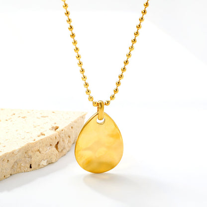 18*25mm teardrop pendant 2mm bead chain*40+5cm+6mm round plate necklace gold color asonjewelry