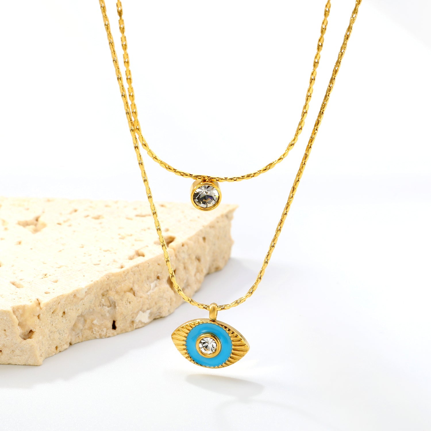 13*8mm horizontal eye drop light blue oil stick white diamond pendant 5mm cylindrical stick white diamond accessories 0.9 hammer square chain 50+40+5cm+6mm round plate double chain necklace gold color asonjewelry