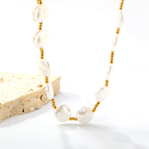 10mm round imitation pearl accessories 2mm through-hole beads *37+8cm+6mm round plate necklace gold color