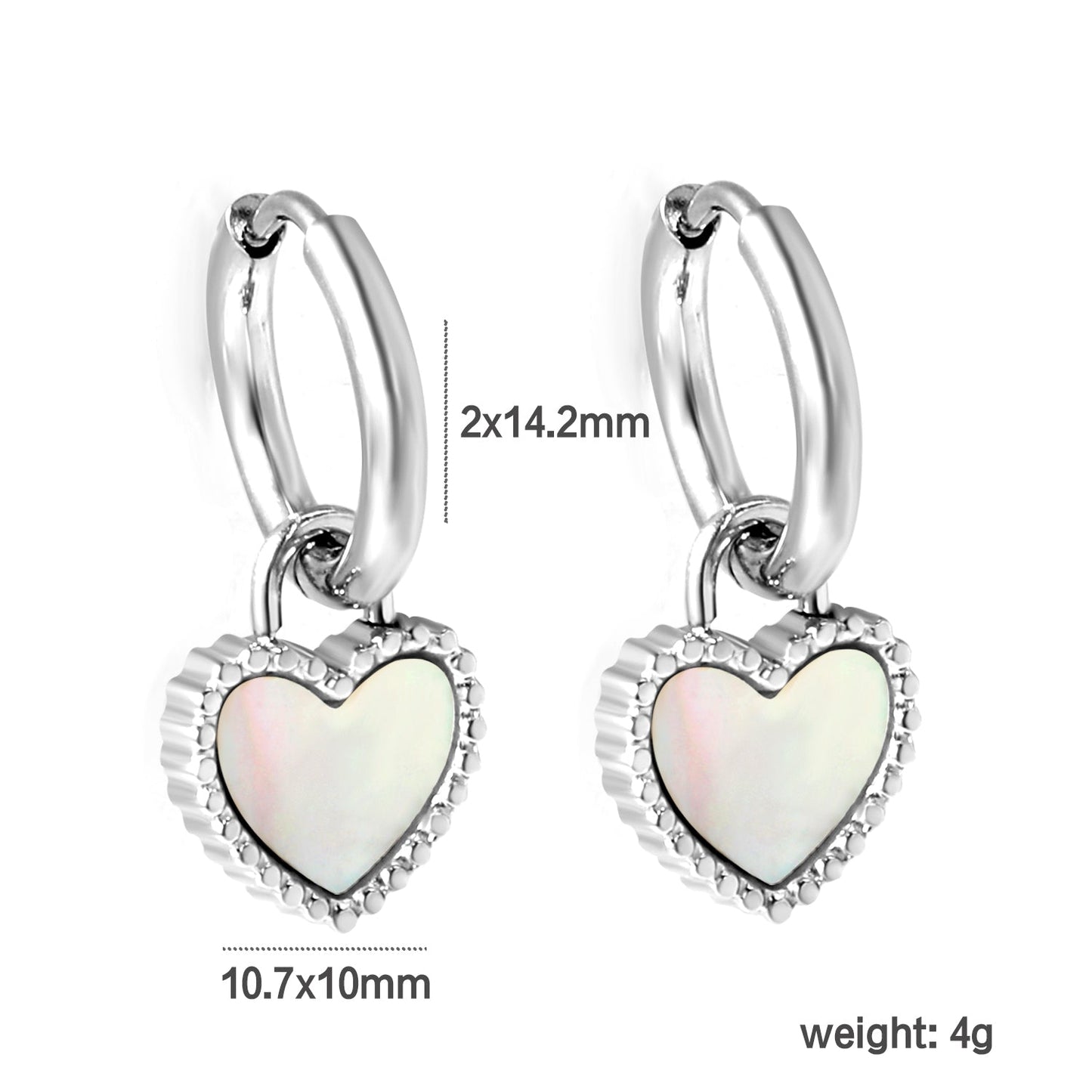 2*14.2mm Circle with Beaded Edge Heart with White Shell Earrings 10.7*10mm asonjewelry