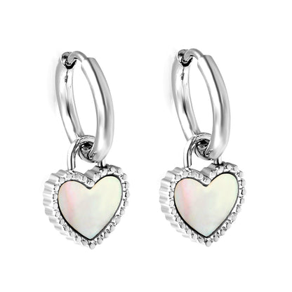 2*14.2mm Circle with Beaded Edge Heart with White Shell Earrings 10.7*10mm asonjewelry