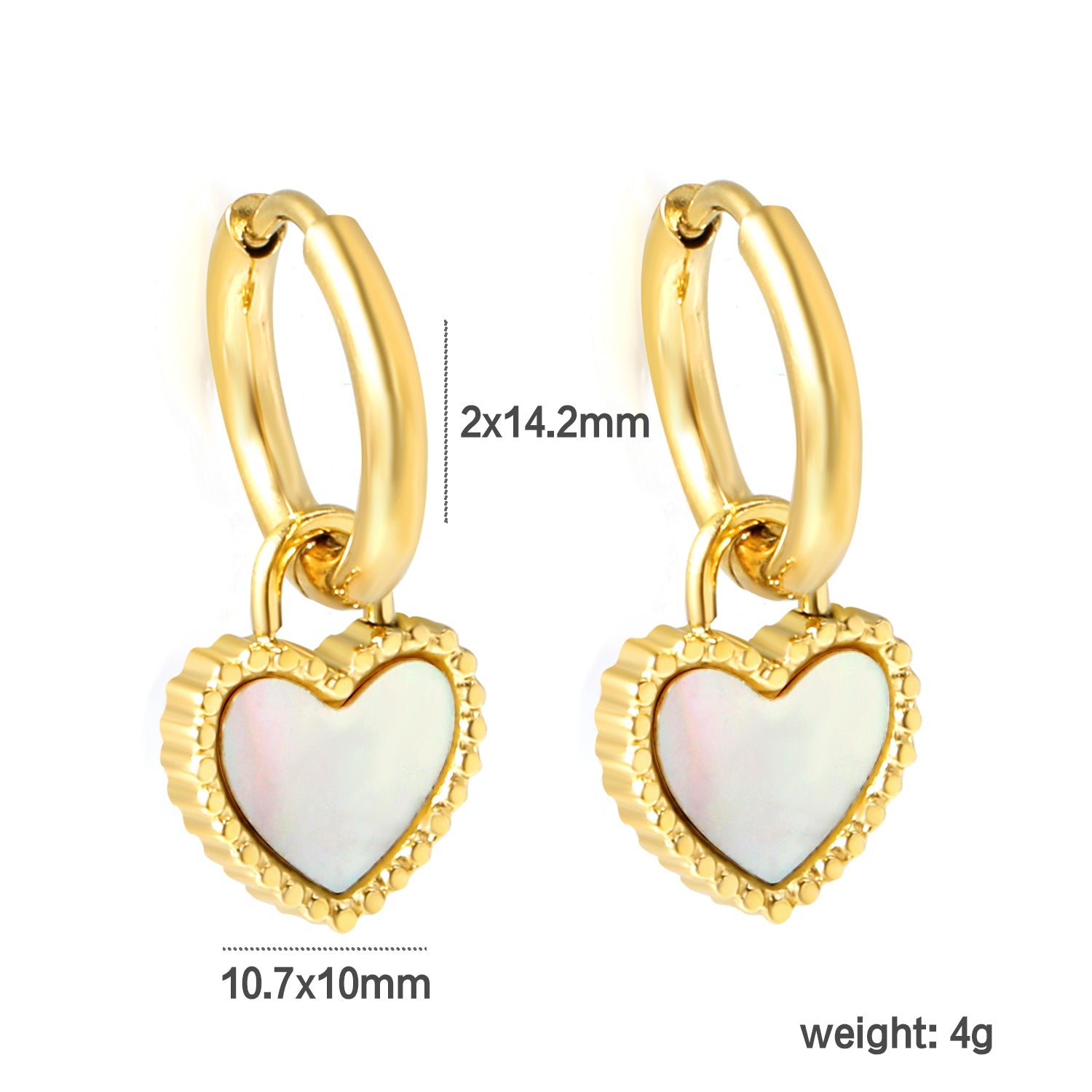 2*14.2mm Circle with Beaded Edge Heart with White Shell Earrings 10.7*10mm asonjewelry