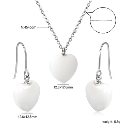 12.6*12.6mm Heart White Natural Stone Set asonjewelry