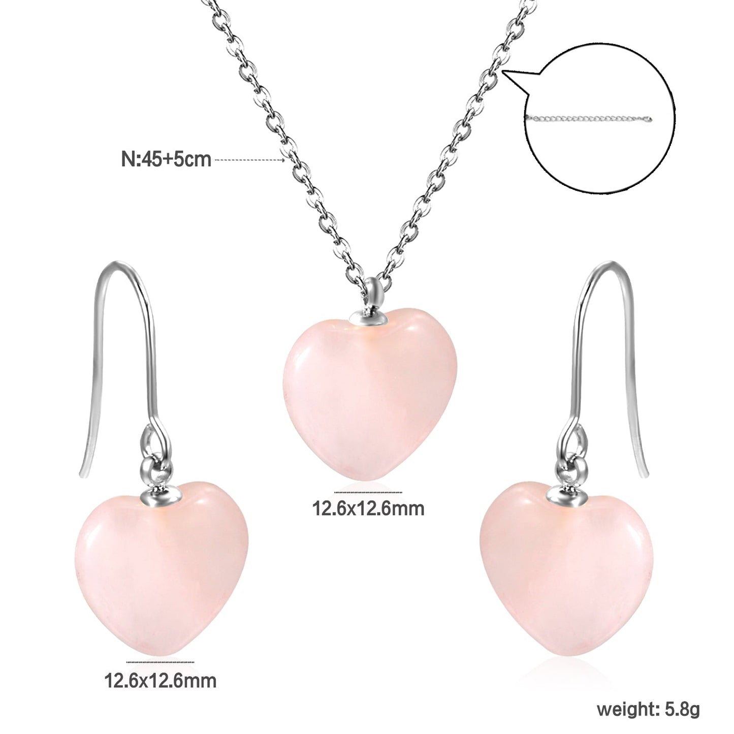 12.6*12.6mm Heart Pink Natural Stone Set asonjewelry